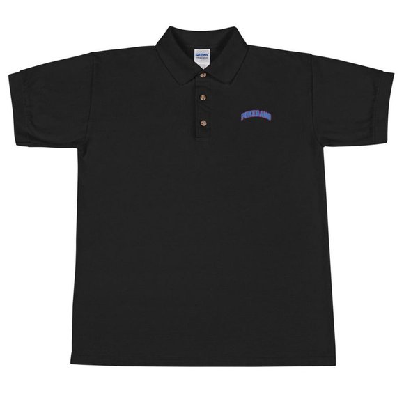 PokeGang Men's Black Short Sleeve Button Up Collar Embroidery Polo Shirt Size S - Picture 3 of 7